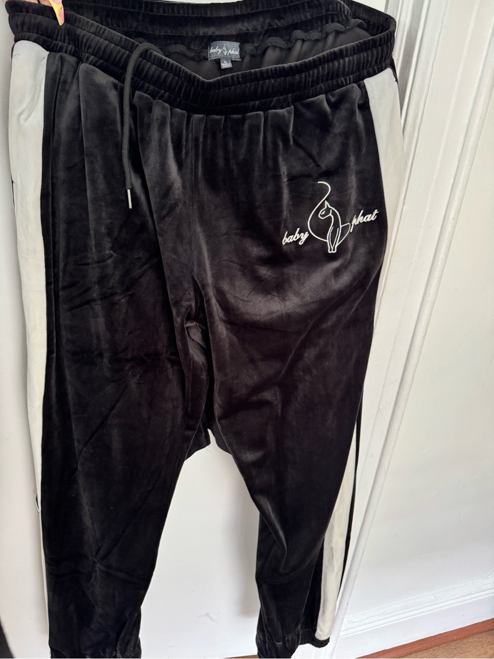 Baby Phat Black Velour Joggers with White Side Panels